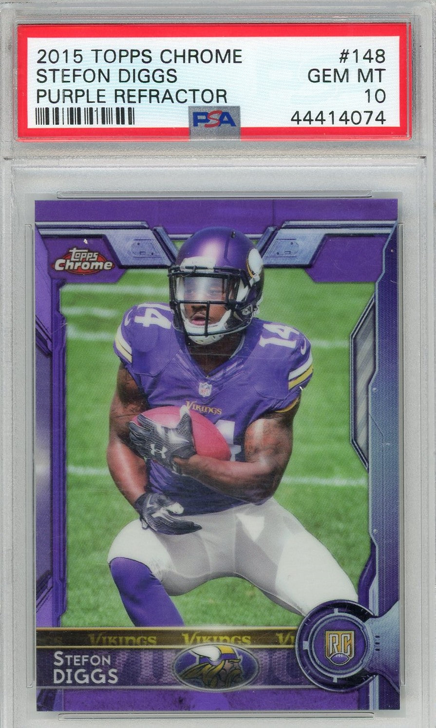 Graded 2015 Topps Chrome Stefon Diggs #148 Purple Refractor Rookie RC Football Card PSA 10 Gem Mint