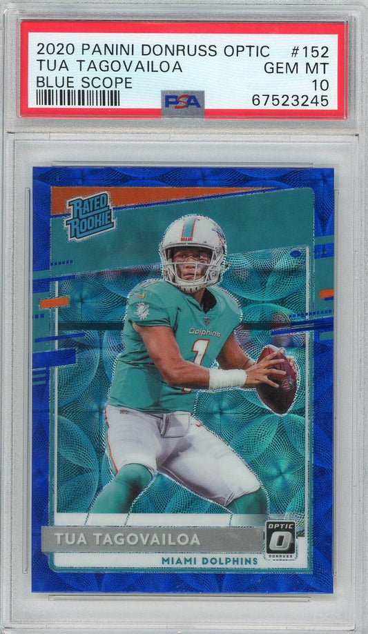 Graded 2020 Panini Donruss Optic Tua Tagovailoa #152 Blue Scope Rookie RC Football Card PSA 10 Gem Mint