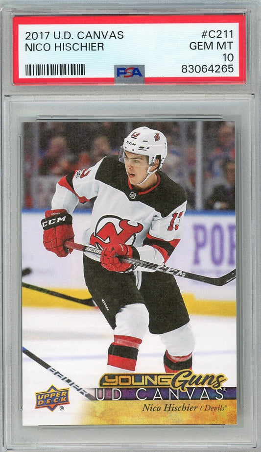 Graded 2017 Upper Deck Canvas Nico Hischier #C211 Rookie RC Hockey Card PSA 10 Gem Mint