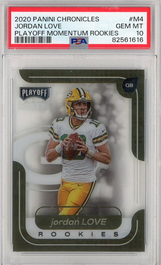 Graded 2020 Panini Chronicles Jordan Love #M4 Playoff Momentum Rookies RC Football Card PSA 10 Gem Mint