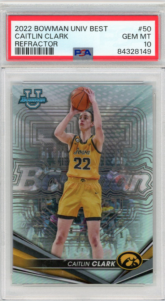 Graded 2022 Topps Bowman University Best Caitlin Clark #50 Refractor Rookie RC Basketball Card PSA 10 Gem Mint