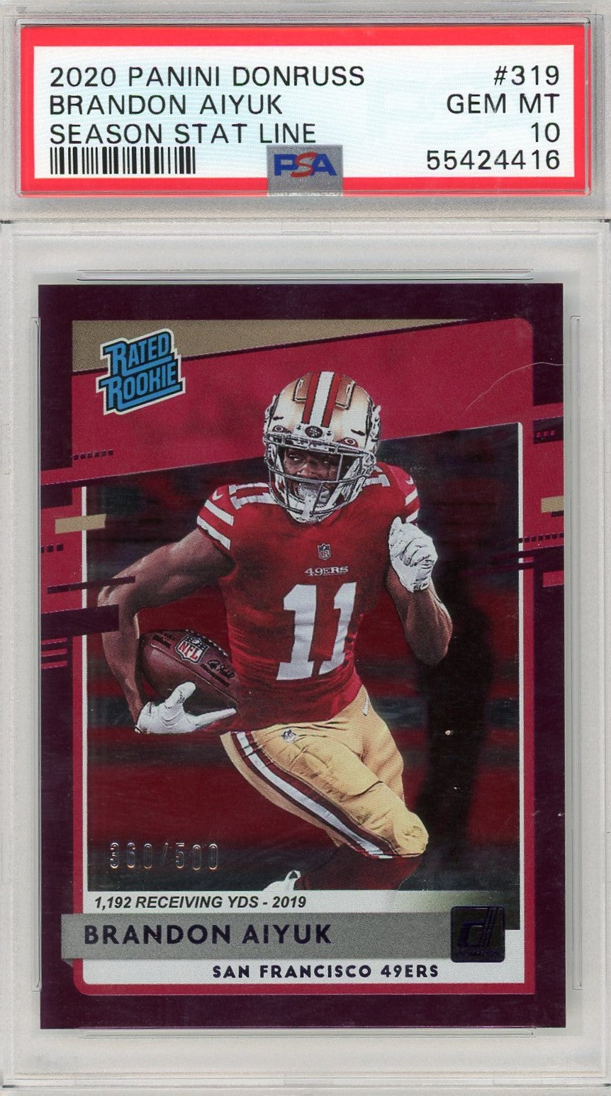 Graded 2020 Panini Donruss Brandon Aiyuk #319 Season Stat Line Rookie Rc Football Card PSA 10 Gem Mint