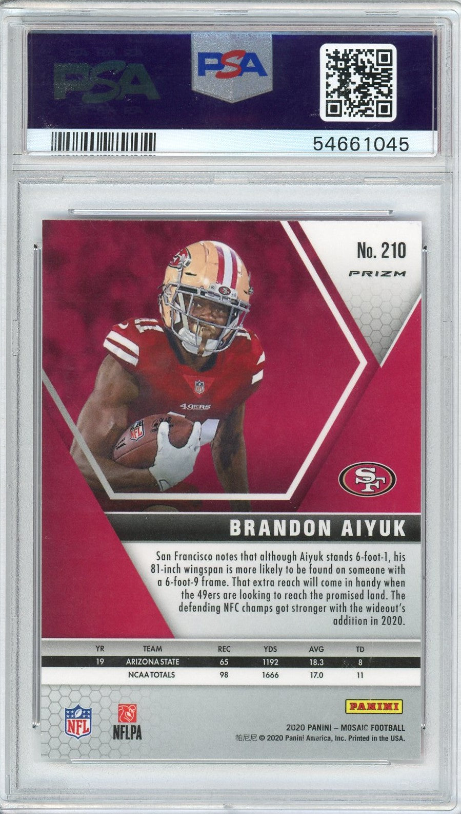 Graded 2020 Panini Mosaic Brandon Aiyuk #210 Camo Pink Rookie RC Football Card PSA 10 Gem Mint - Sport Cards