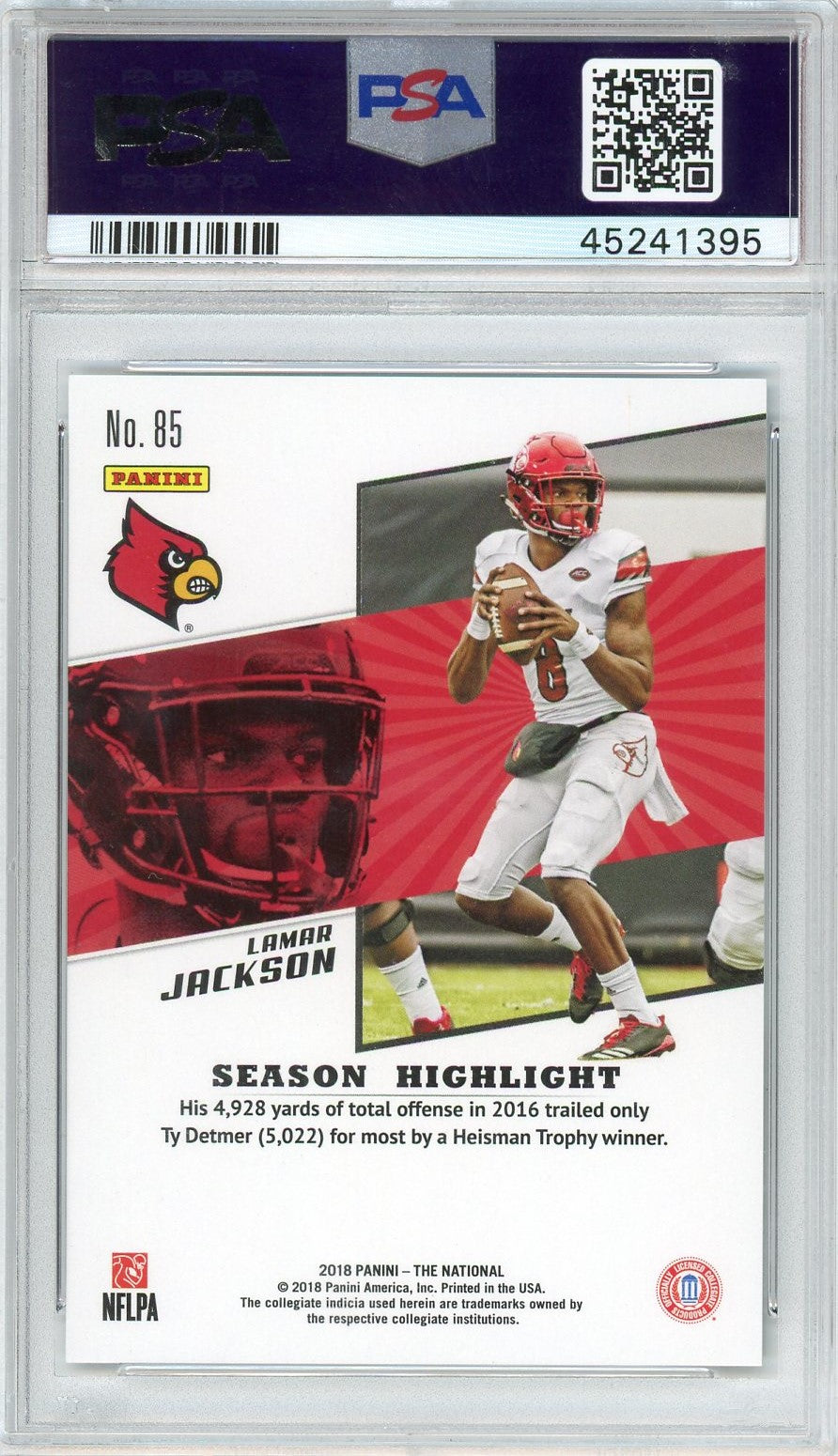 Graded 2018 Panini National Convention Lamar Jackson #85 Cardinals #/399 Rookie RC Football Card PSA 10 Gem Mint