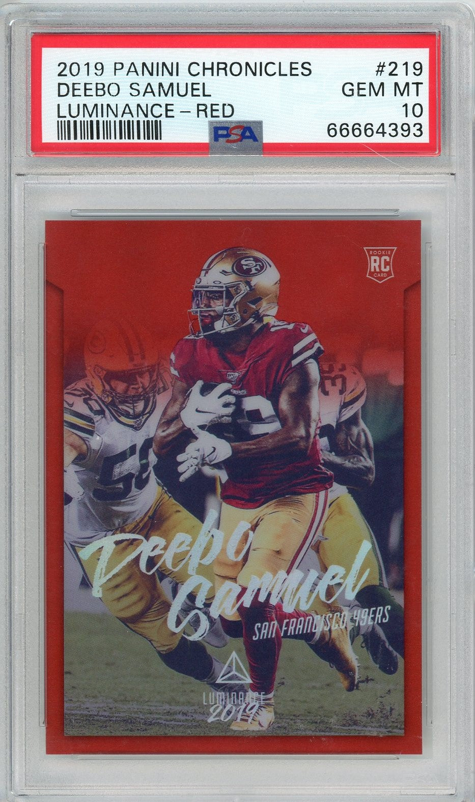 Graded 2019 Panini Chronicles Deebo Samuel #219 Luminance-Red #/99 Rookie RC Football Card PSA 10 Gem Mint