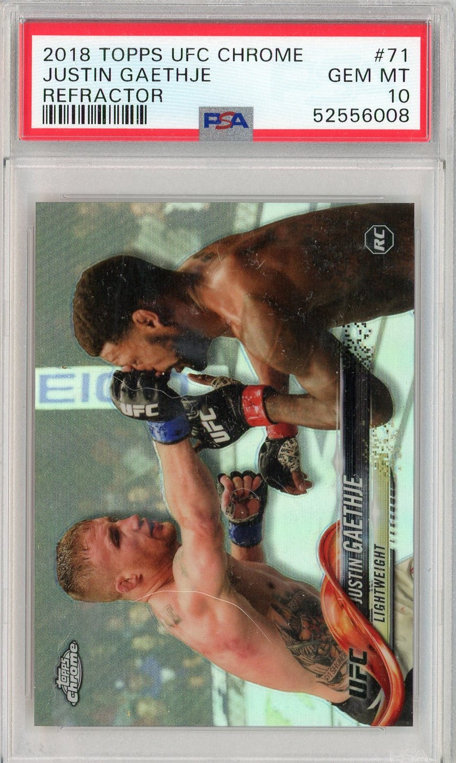 Graded 2018 Topps Chrome Justin Gaethje #71 Refractor Rookie RC UFC MMA Card PSA 10 Gem Mint