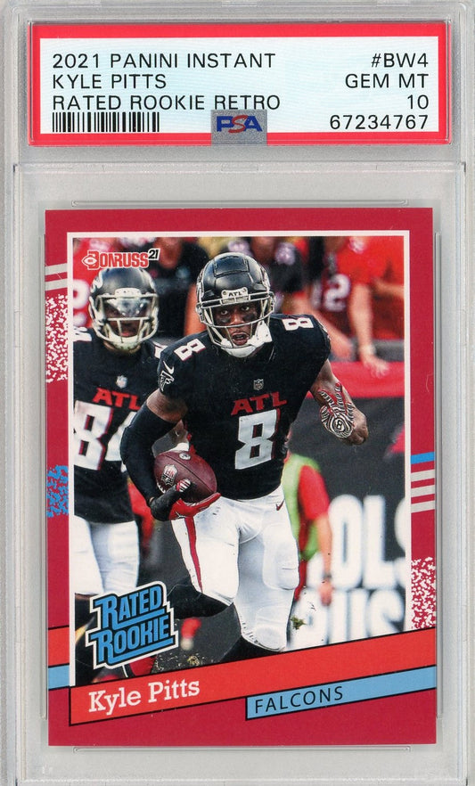 Graded 2021 Panini Instant Kyle Pitts #BW4 Rated Rookie Retro Rookie RC Football Card PSA 10 Gem Mint