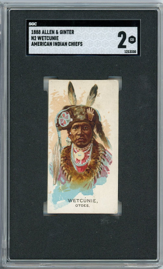 Graded 1888 Allen & Ginter American Indian Chiefs N2 Wetcunie Baseball Tobacco Card SGC 2 Good