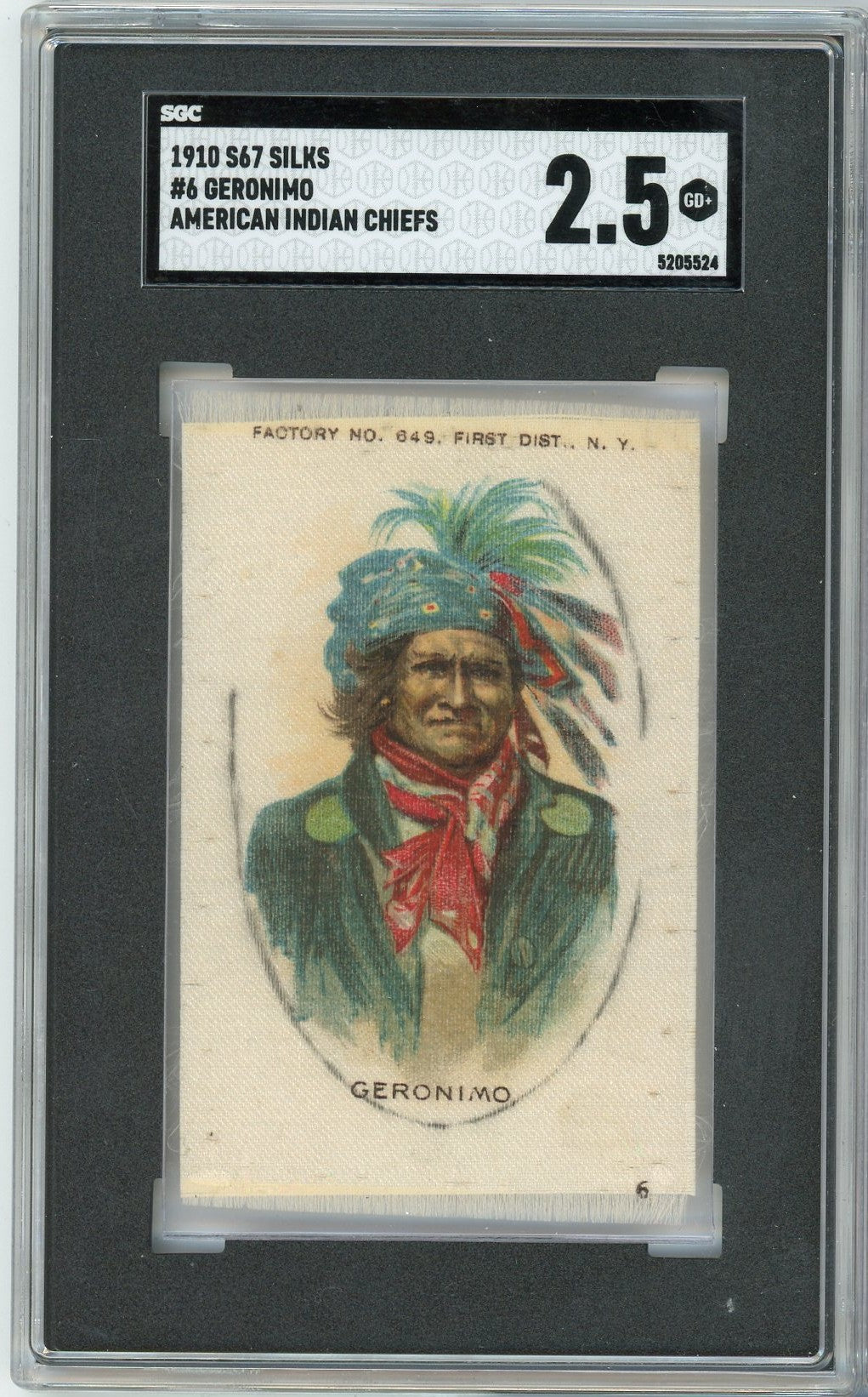 Graded 1910 S67 Silks American Indian Chiefs Geronimo #6 Baseball Tobacco Card SGC 2.5 Good