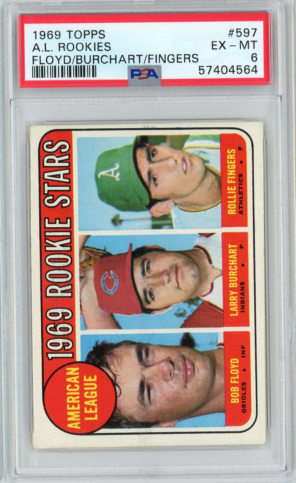 Graded 1969 Topps Rollie Fingers #597 Rookie RC Baseball Card PSA 6 EX-MT