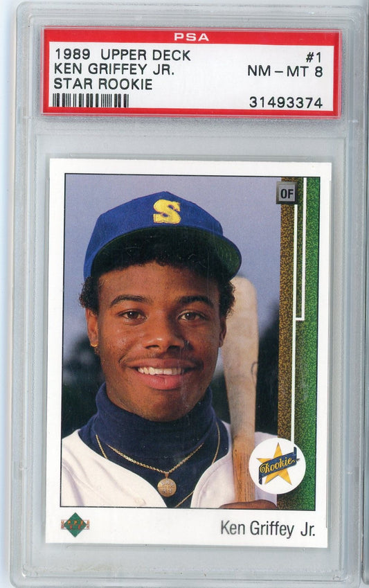 Graded 1989 Upper Deck Star Rookie Ken Griffey Jr. #1 Rookie RC Baseball Card PSA 8 NM-MT