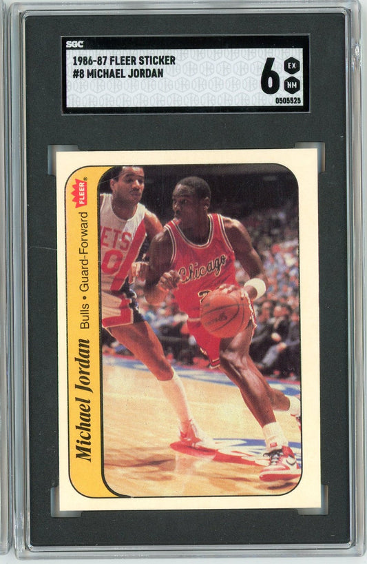 Graded 1986 Fleer Sticker Michael Jordan #8 Rookie RC Basketball Card SGC 6 EX-MT