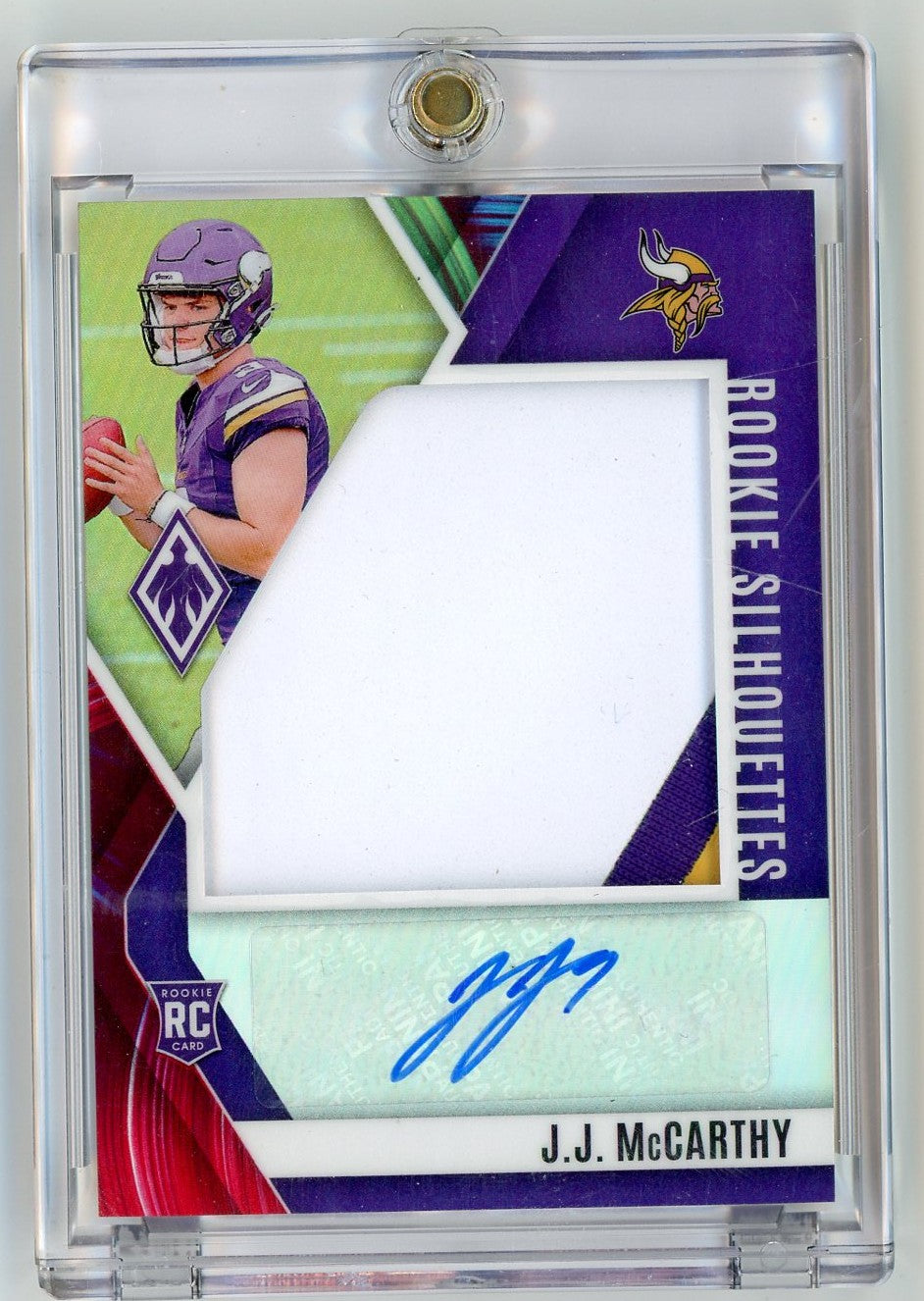 2024 Panini Phoenix Rookie Silhouettes JJ McCarthy #RS-JMY Rookie Patch Auto RPA /6 Rookie RC Football Card