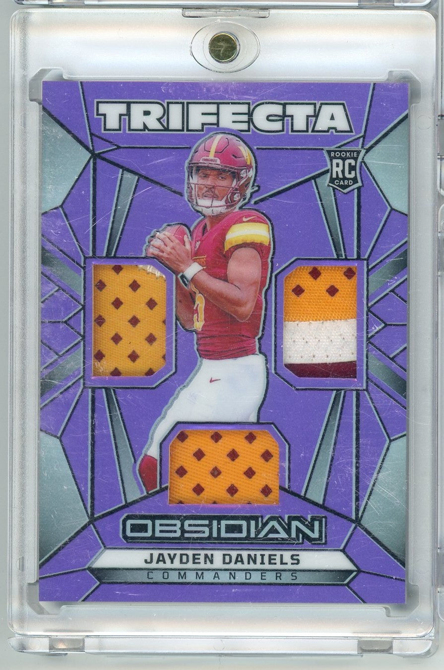 2024 Panini Obsidian Trifecta Jayden Daniels #TS-JDS Triple Relic /49 Rookie RC Football Card