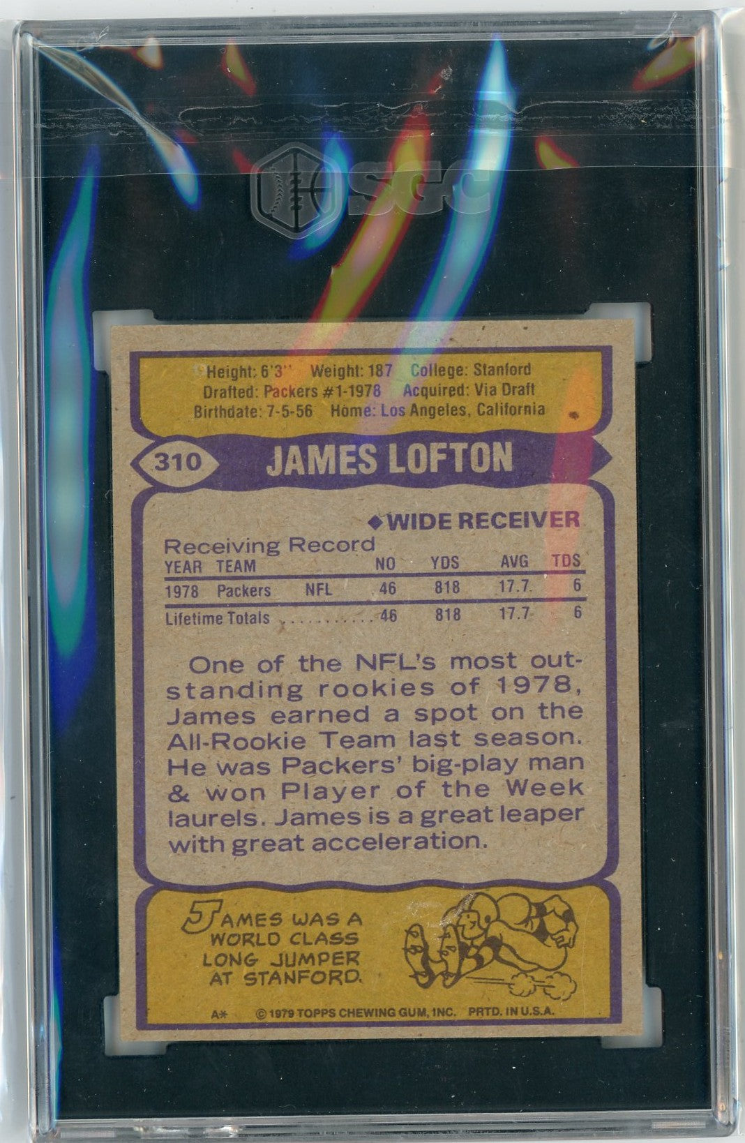 Graded 1979 Topps James Lofton #310 Rookie RC Football Card SGC 7.5 NM+