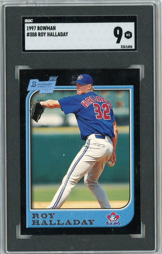 Graded 1997 Bowman Roy Halladay #308 1st Bowman Rookie RC Baseball Card SGC 9 Mint