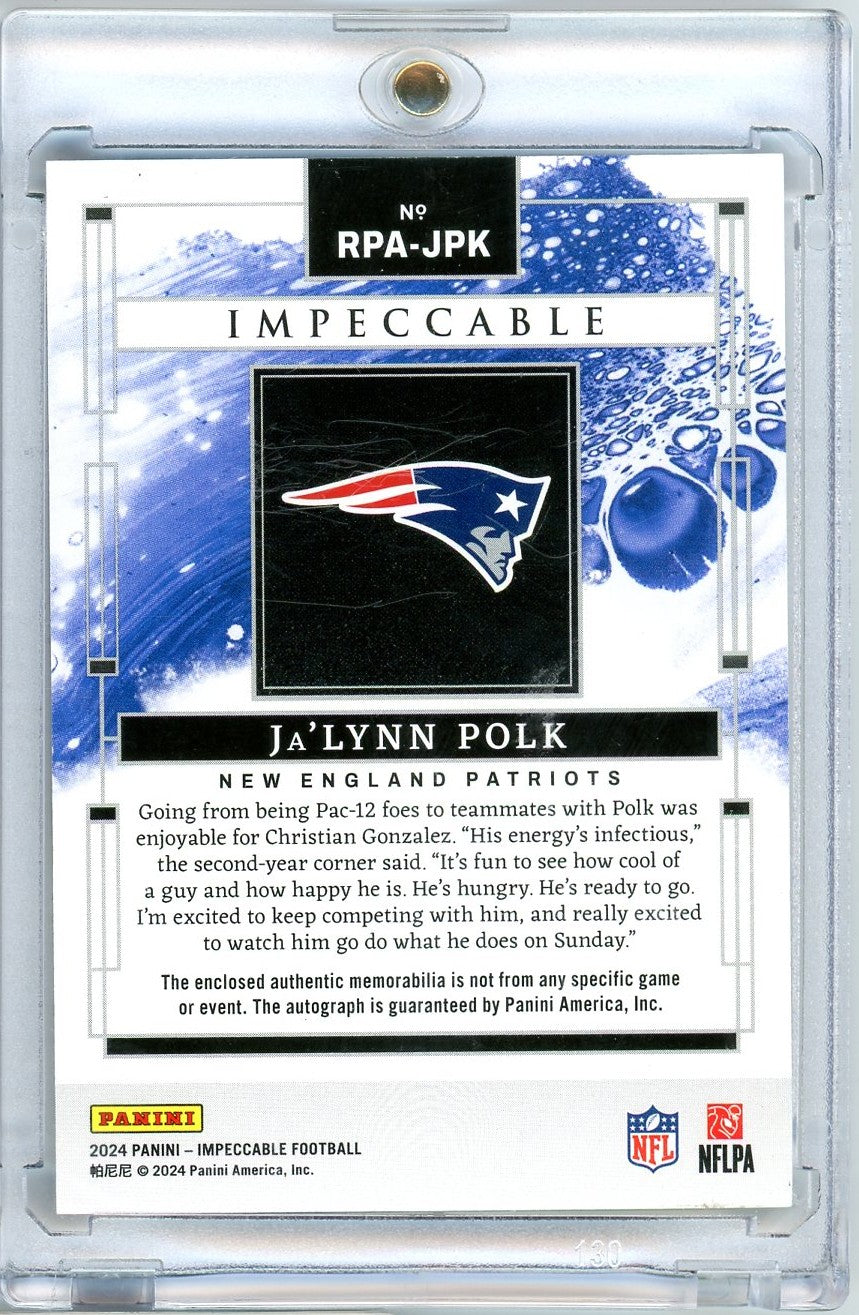 2024 Panini Impeccable Ja'Lynn Polk #RPA-JPK /99 RPA Autographed Rookie RC Football Card