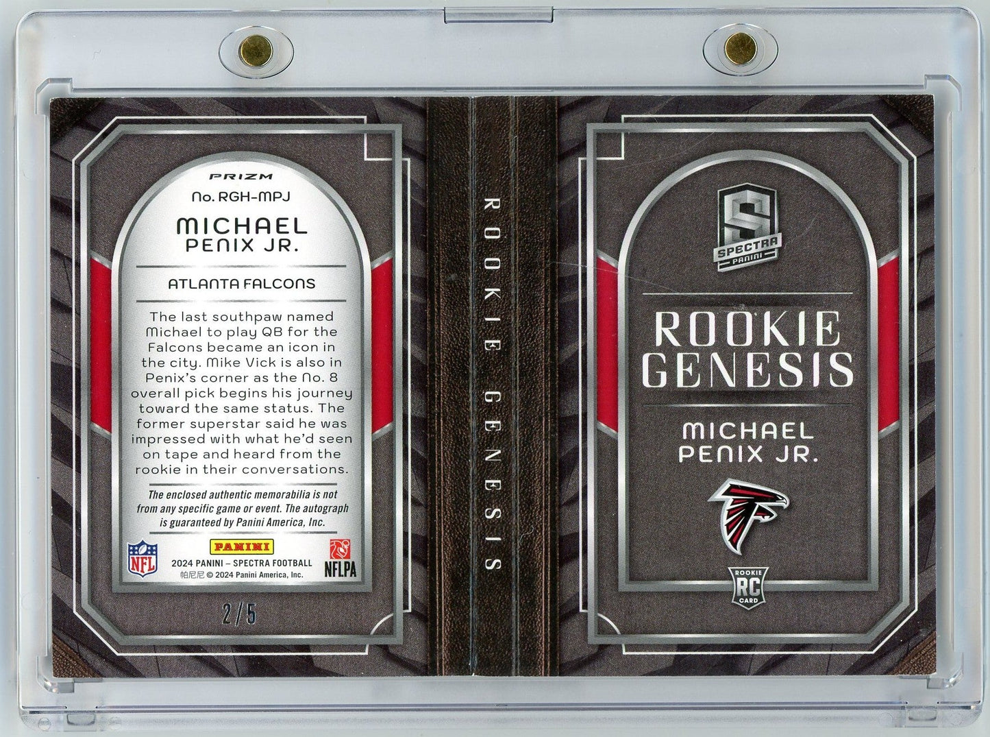 2024 Panini Spectra Rookie Genesis Michael Penix Jr #RGH-MPJ RPA Booklet Auto /5 Rookie RC Football Card