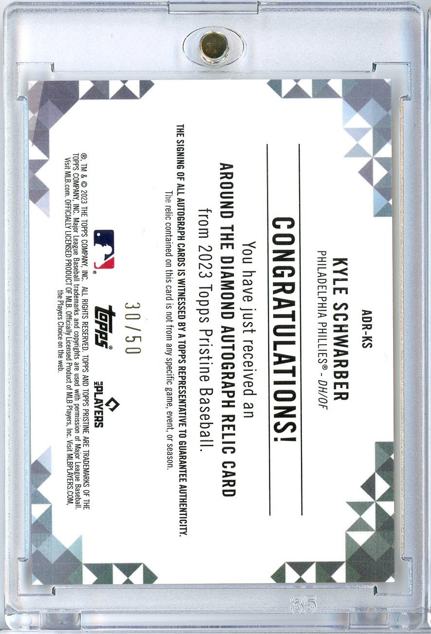 2023 Topps Pristine Kyle Schwarber #ADR-KS /50 Around the Diamond Auto Relic Philadelphia Phillies Baseball Card