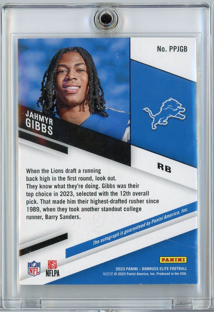2023 Panini Donruss Elite Pen Pals Black Gold Ink Jahmyr Gibbs #PPJGB Autograph Rookie RC Football Card