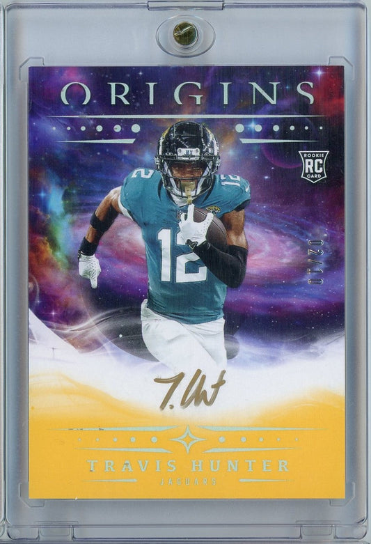2025 Panini Origins Travis Hunter #RA-THU 02/10 Gold Auto Rookie RC Football Card