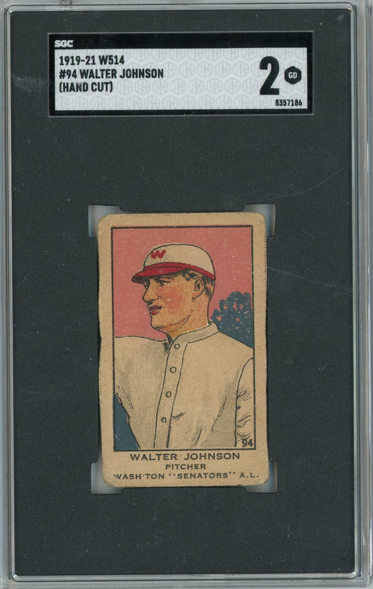 Graded 1919-21 W514 Walter Johnson #94 Hand Cut Baseball Tobacco Card SGC 2