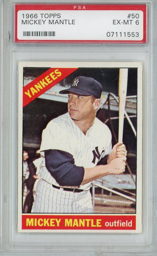 Graded 1966 Topps Mickey Mantle #50 Baseball Card PSA 6 EX-MT