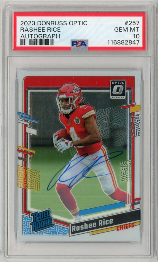 Graded 2023 Donruss Optic Rashee Rice #257 /199 Autograph Rookie RC Football Card PSA 10 Gem Mint