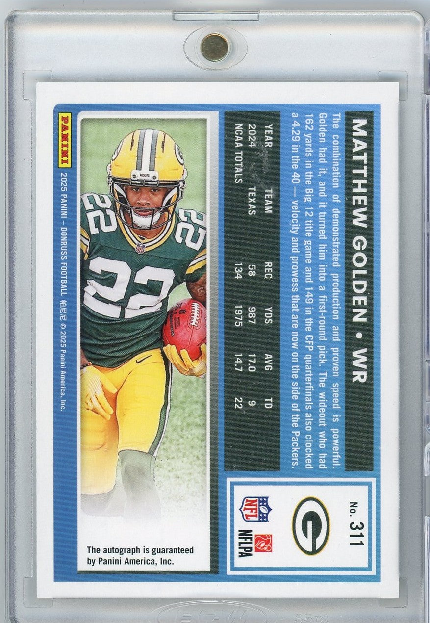 2025 Panini Donruss Matthew Golden #311 Auto /10 Green Bay Packers Rookie RC Football Card