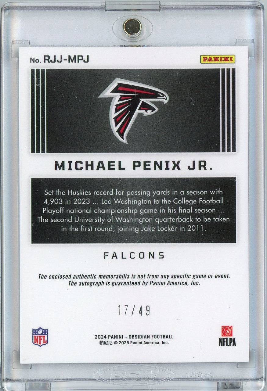 2024 Panini Obsidian Purple Auto Michael Penix Jr #RJJMPJ /49 Rookie RC Football Card