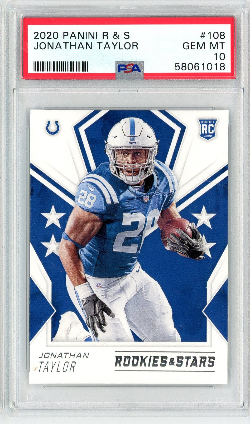 Graded 2020 Panini Rookies & Stars Jonathan Taylor #108 Rookie RC Football Card PSA 10 Gem Mint - Sport Cards