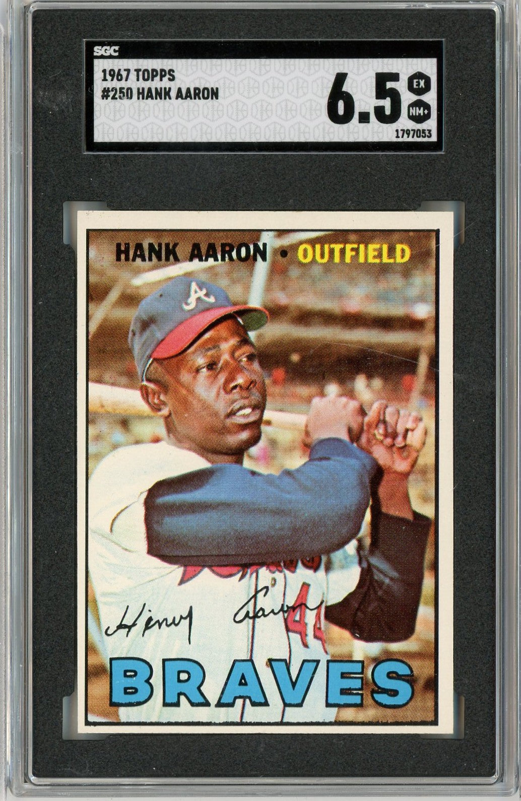 Graded 1967 Topps Hank Aaron #250 Baseball Card SGC 6.5 EX-NM+