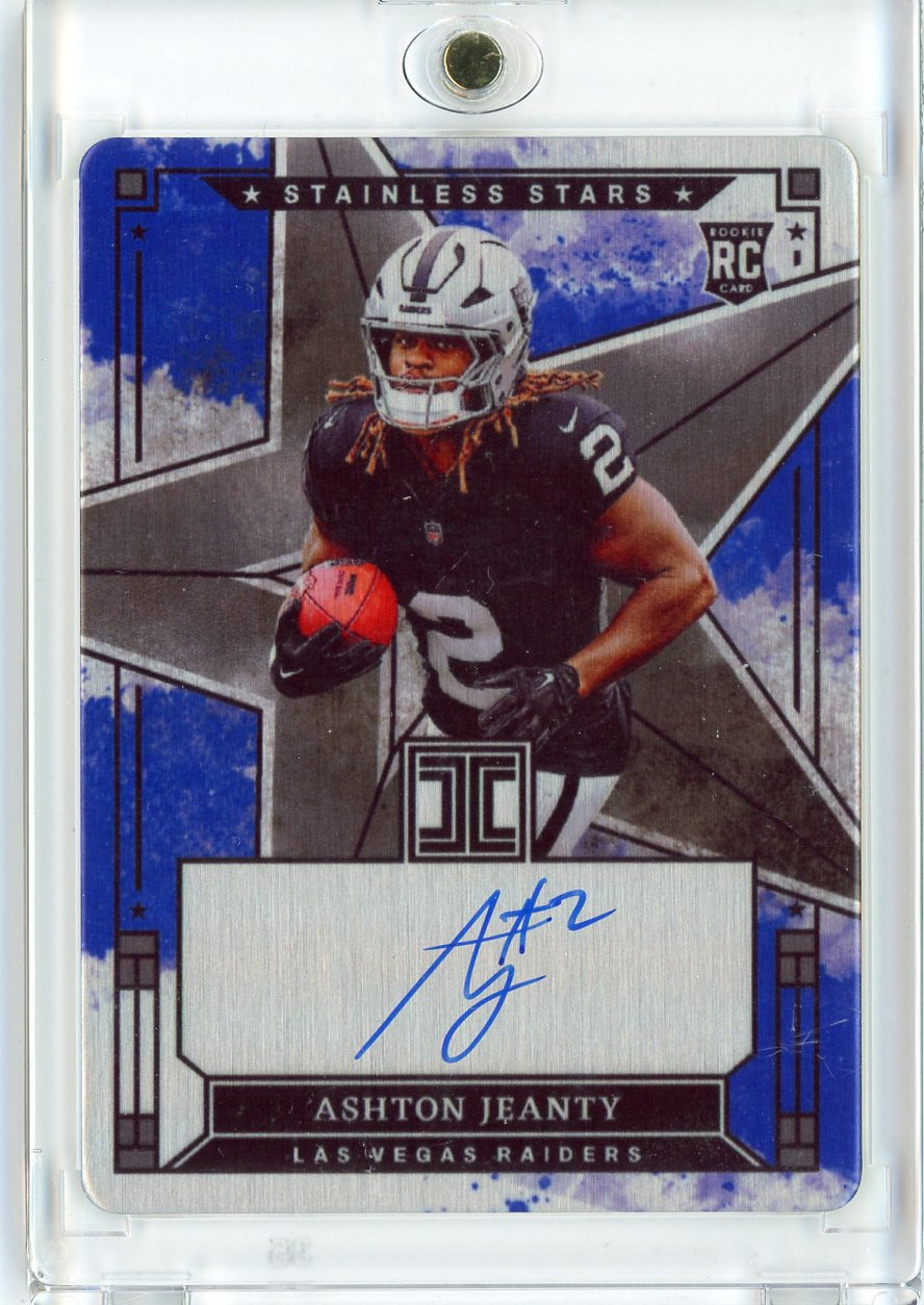2025 Panini Impeccable Ashton Jeanty #SSAJY Stainless Stars Rookie Auto /49 Las Vegas Raiders Rookie RC Football Card