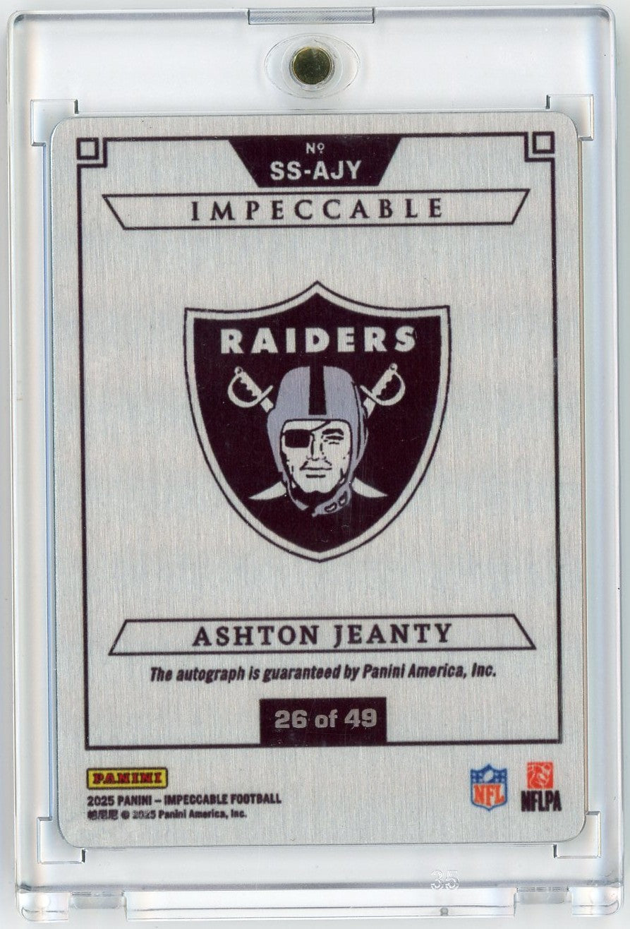 2025 Panini Impeccable Ashton Jeanty #SSAJY Stainless Stars Rookie Auto /49 Las Vegas Raiders Rookie RC Football Card