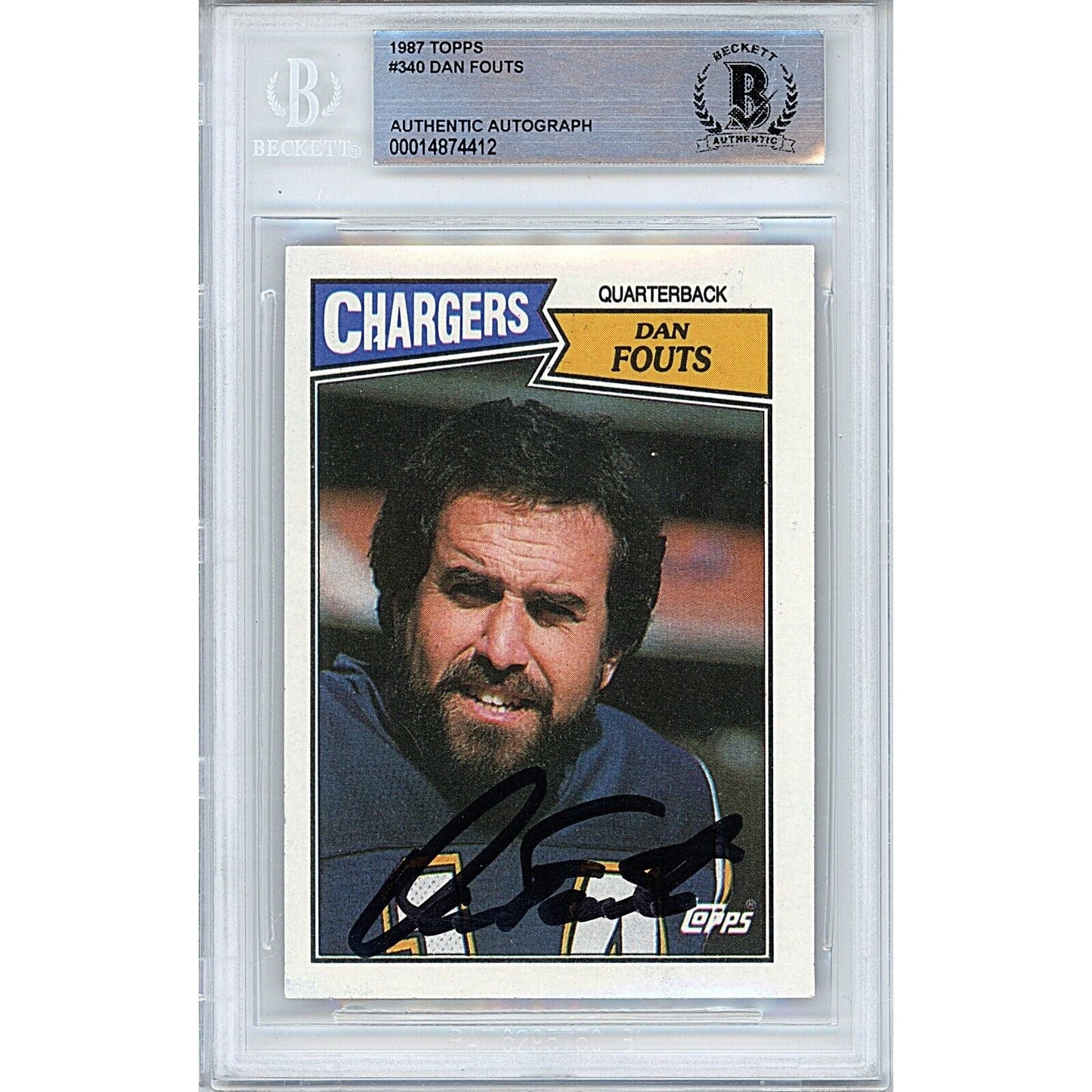 1987 Topps #340 — Dan Fouts San Diego Chargers Autographed Trading Card — Beckett Authentication