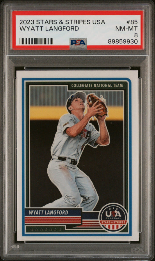 Graded 2023 Panini Stars & Stripes USA Wyatt Langford #85 Rookie RC Baseball Card PSA 8 Near Mint