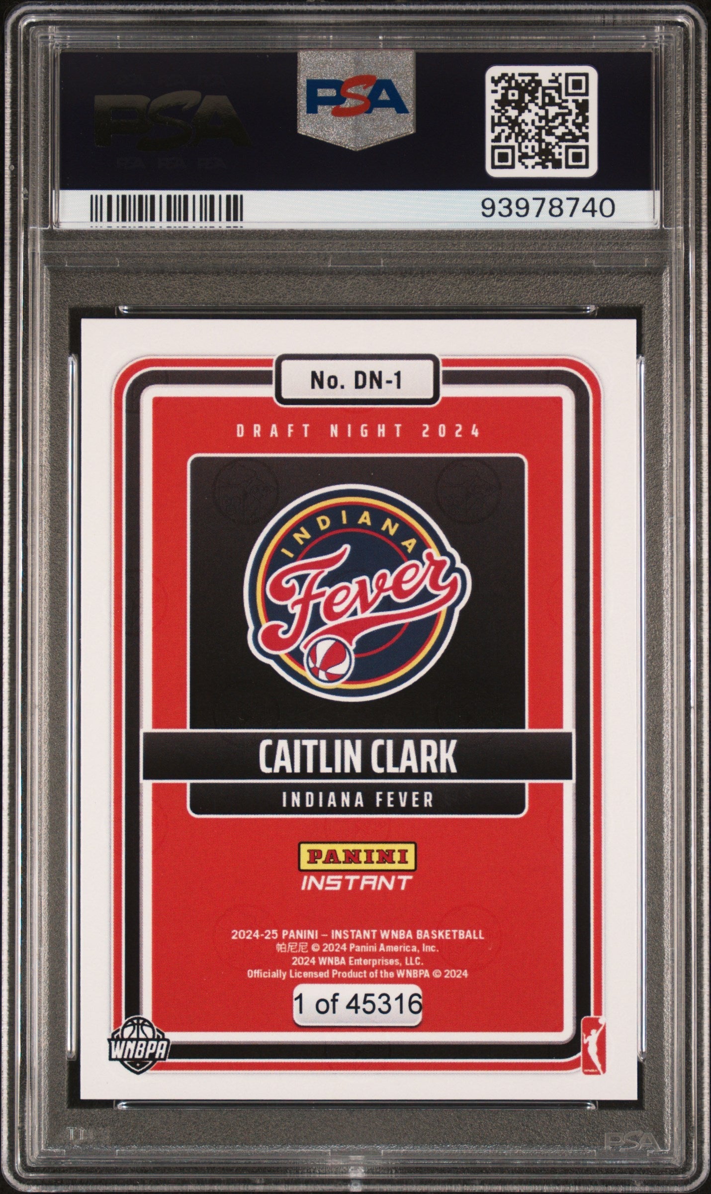 Graded 2024 Panini Instant WNBA Caitlin Clark #DN1 Draft Night Rookie RC Basketball Card PSA 9 Mint