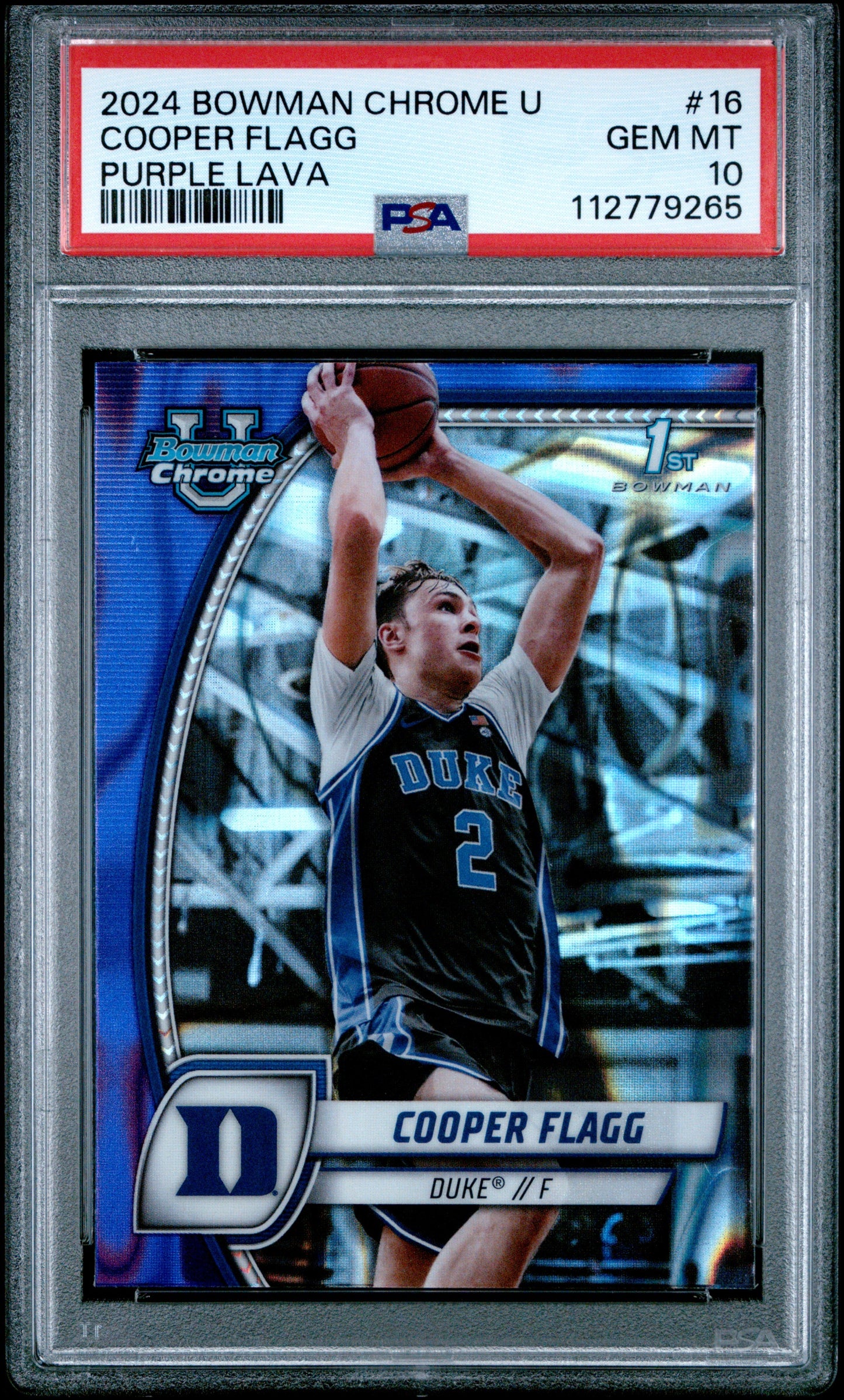 Graded 2024 Topps Bowman Chrome U Cooper Flagg #16 Purple Lava Rookie RC Basketball Card PSA 10 Gem Mint
