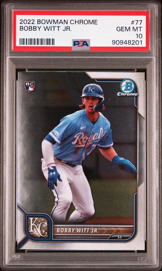 Graded 2022 Topps Bowman Chrome Bobby Witt Jr. #77 Rookie RC Baseball Card PSA 10 Gem Mint