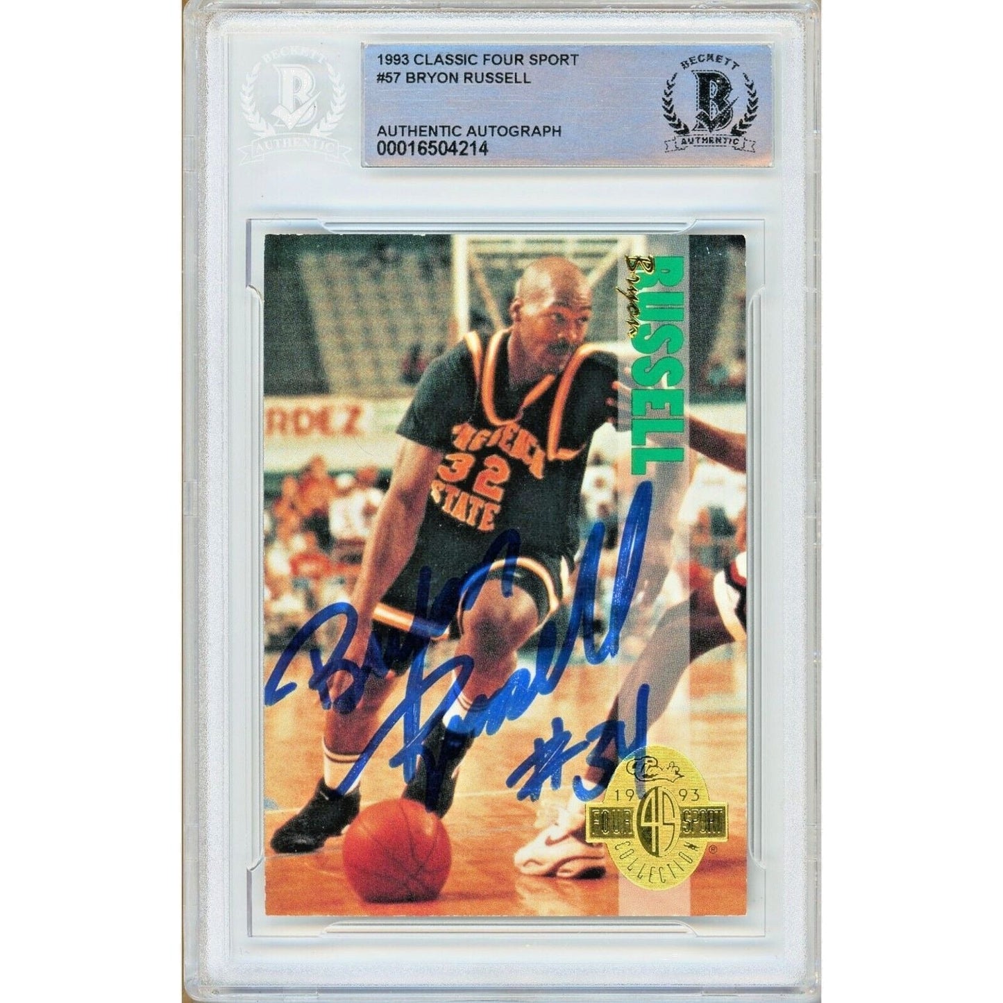 1993 Classic 4-Sport #57 — Bryon Russell Utah Jazz Autographed Trading Card — Beckett Authentication