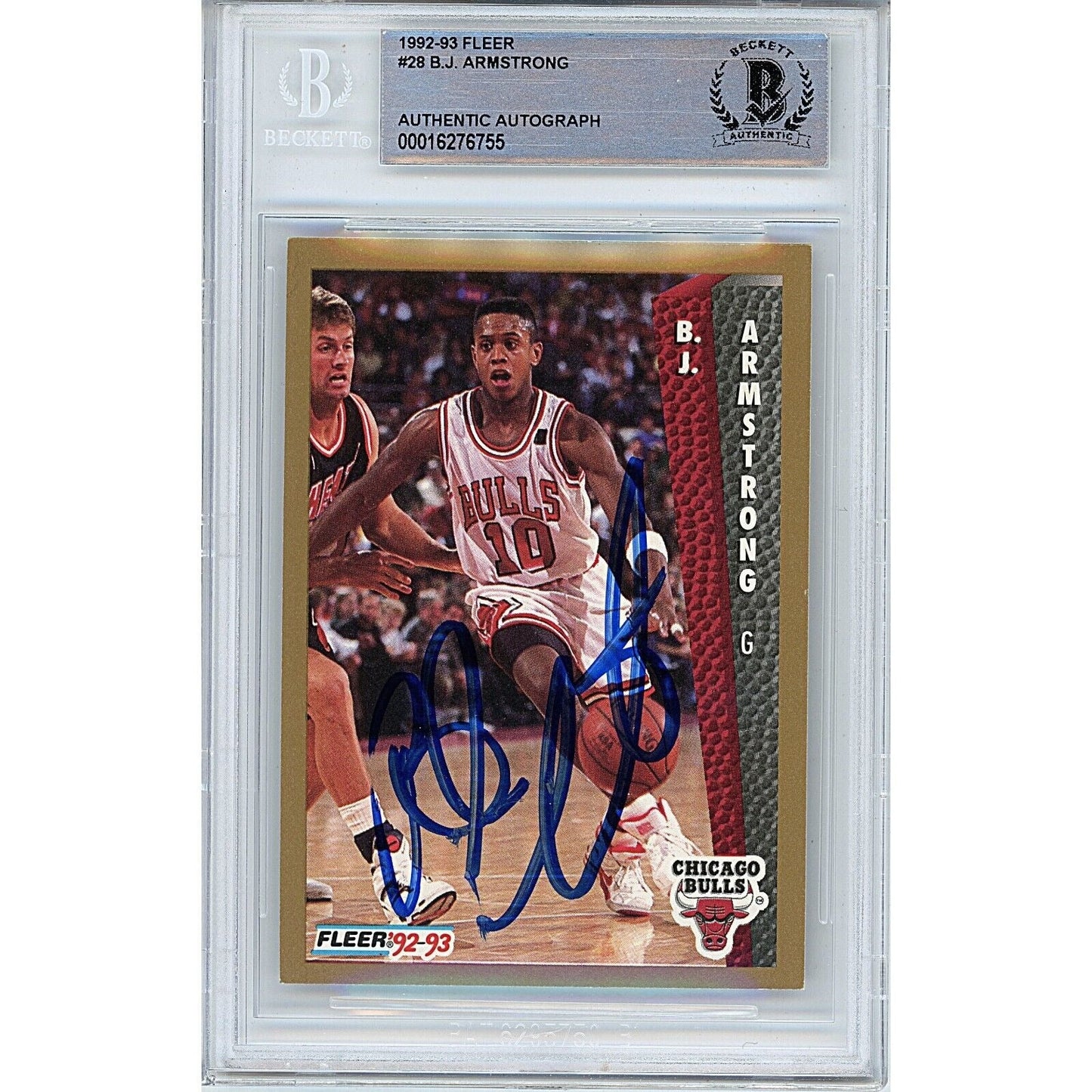 1992-93 Fleer #28 — BJ Armstrong Chicago Bulls Autographed Trading Card — Beckett Authentication