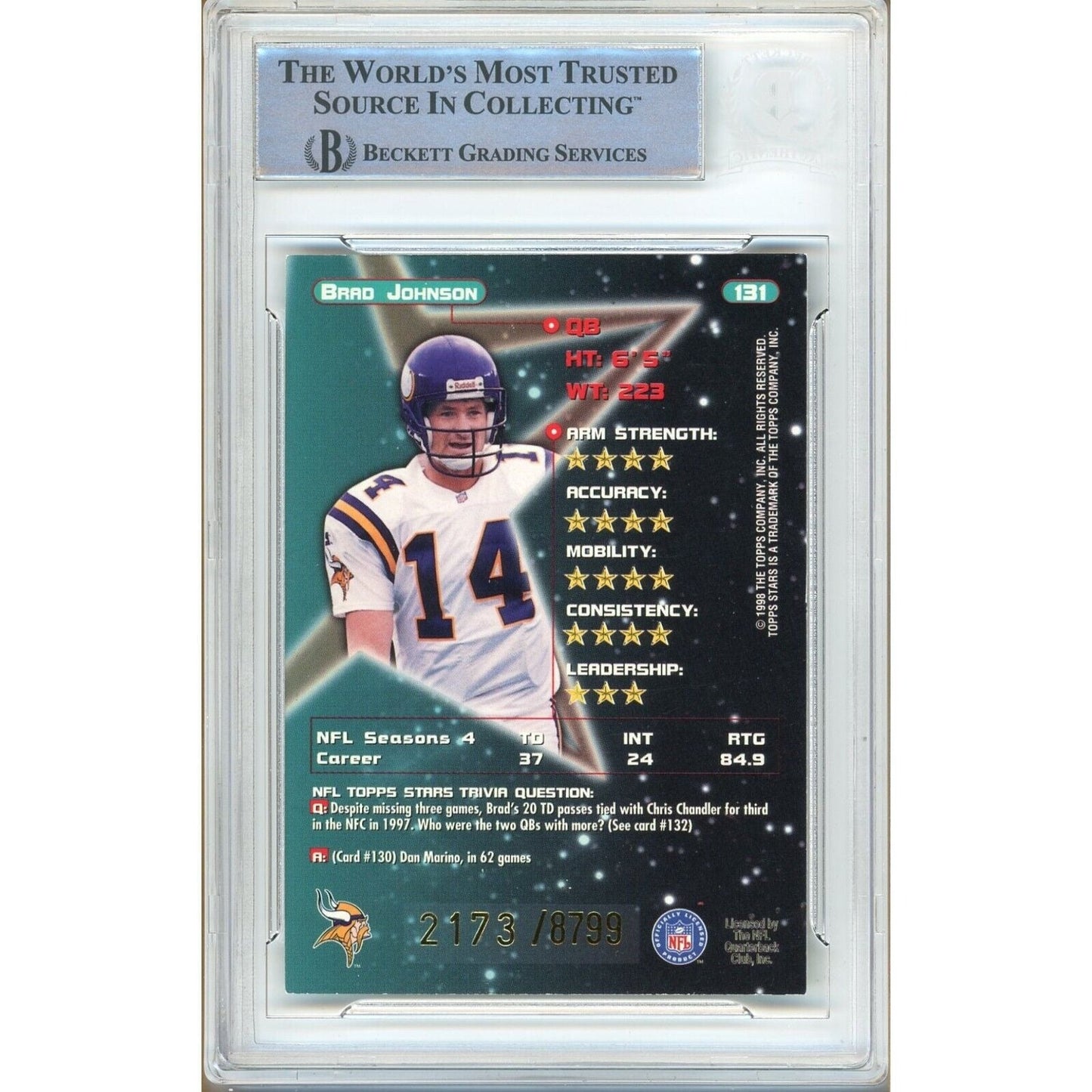 1998 Topps Stars #131 — Brad Johnson Minnesota Vikings Autographed Trading Card — Beckett Authentication
