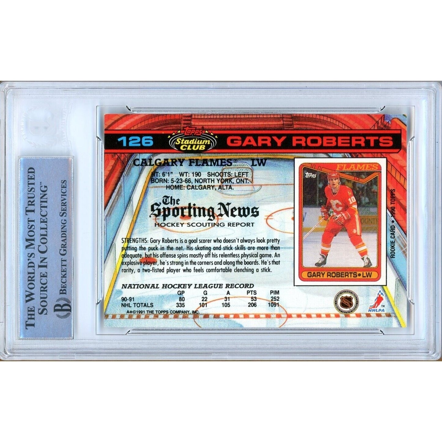 1991 Topps Stadium Club #126— Gary Roberts Calgary Flames Autographed Trading Card — Beckett Authentication