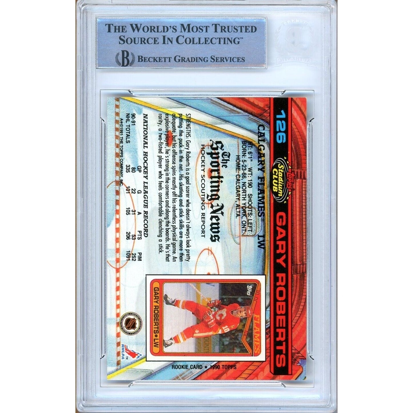 1991 Topps Stadium Club #126— Gary Roberts Calgary Flames Autographed Trading Card — Beckett Authentication