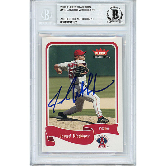 2004 Fleer Tradition #116 — Jarrod Washburn Los Angeles Angels Autographed Trading Card — Beckett Authentication