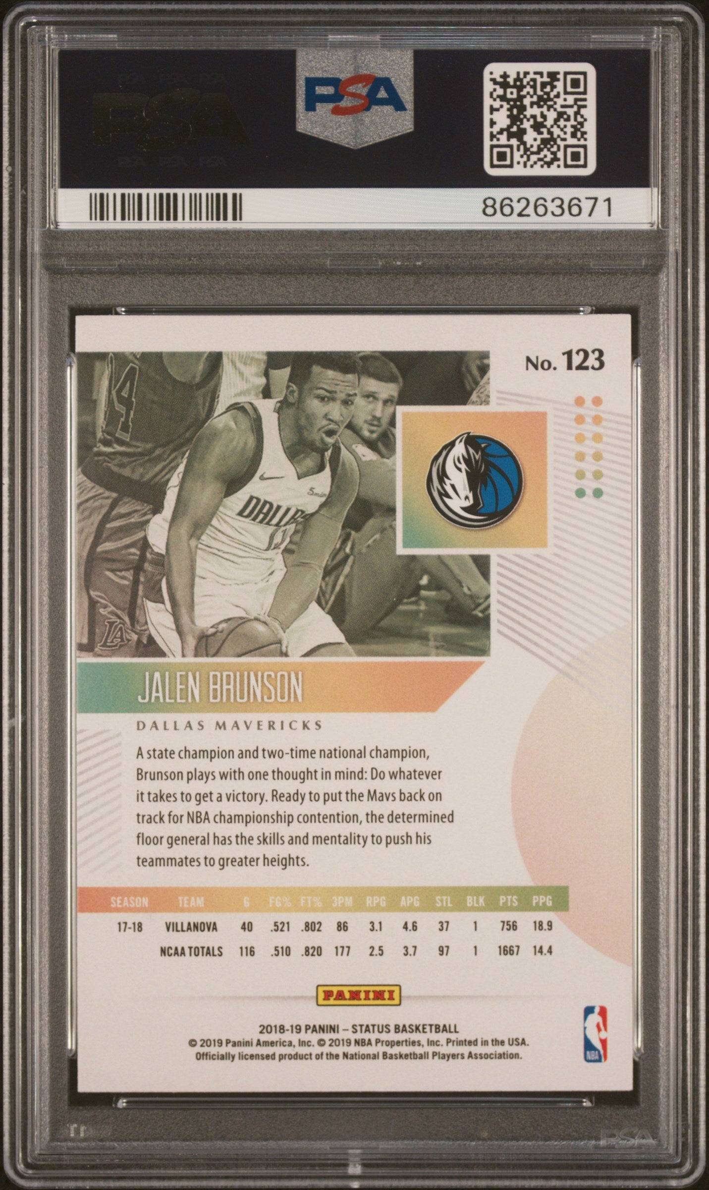 Graded 2018 Panini Status Jalen Brunson #123 Rookie RC Basketball Card PSA 10 Gem Mint - Sport Cards
