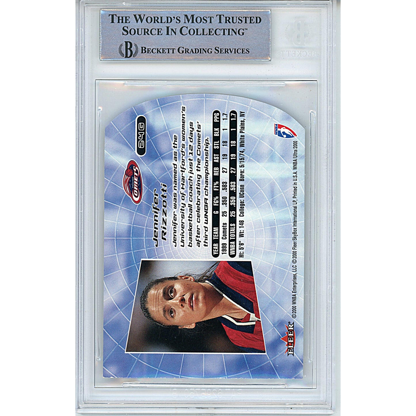2000 Fleer Ultra WNBA Gold Medallion #24 — Jennifer Rizzotti Houston Comets Autographed Trading Card — Beckett Authentication