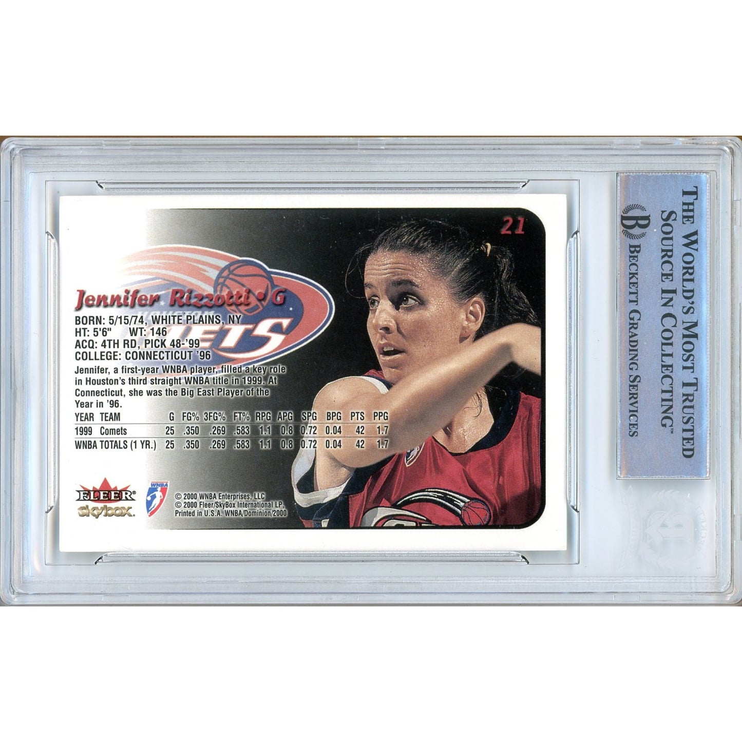 2000 SkyBox — Jennifer Rizzotti Comets Autographed Trading Card — Beckett Authentication