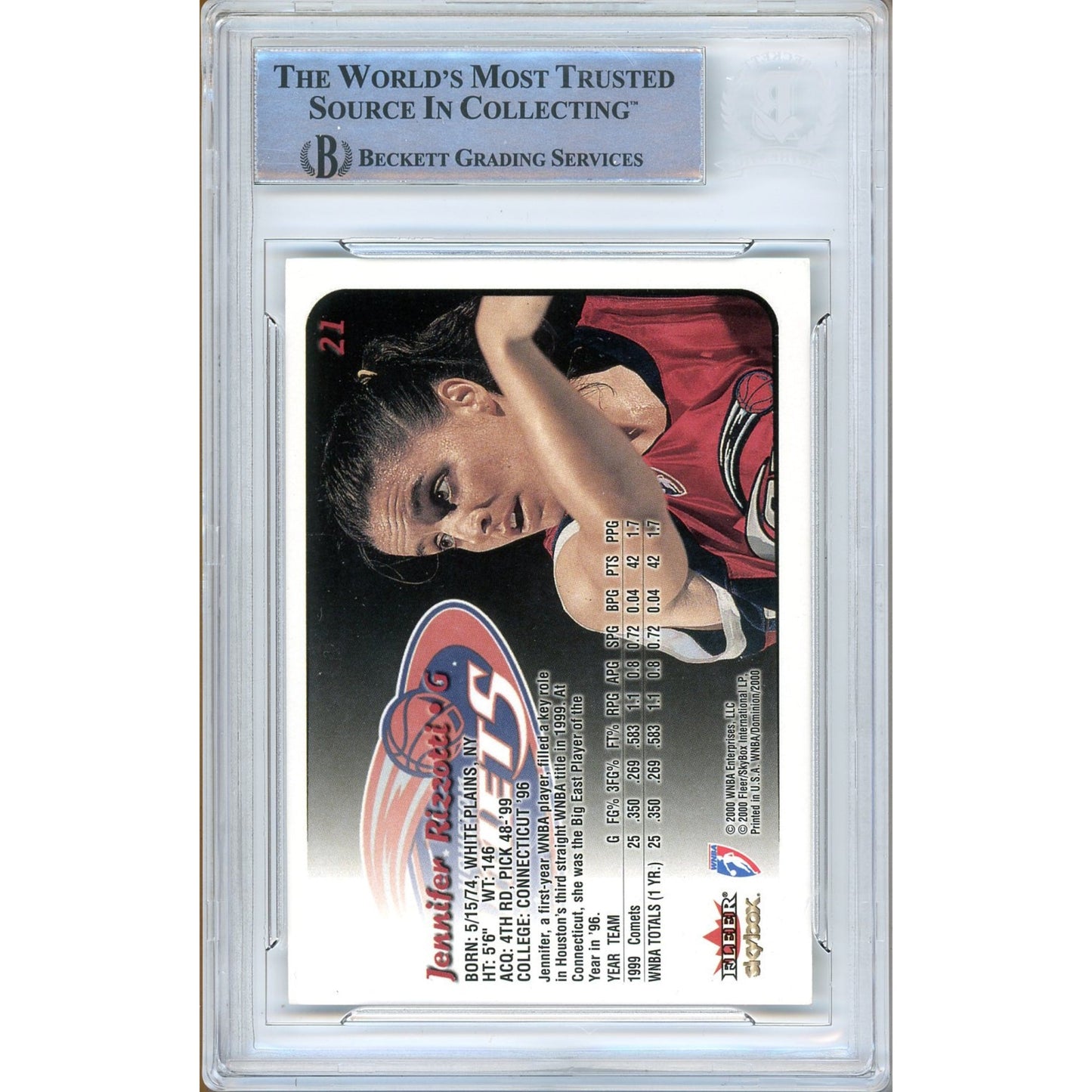 2000 SkyBox — Jennifer Rizzotti Comets Autographed Trading Card — Beckett Authentication