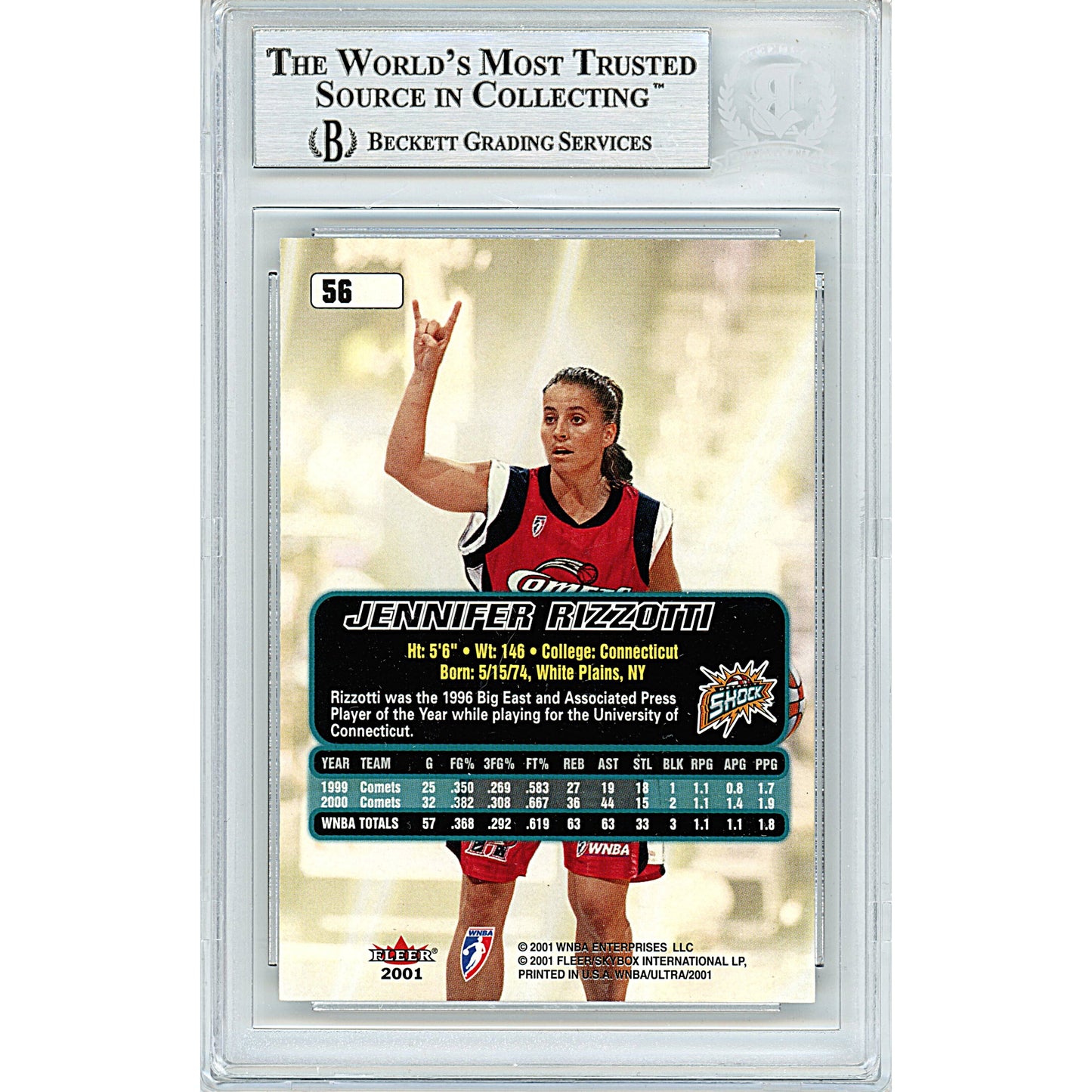 2001 Fleer Ultra WNBA #56 — Jennifer Rizzotti Houston Comets Autographed Trading Card — Beckett Authentication